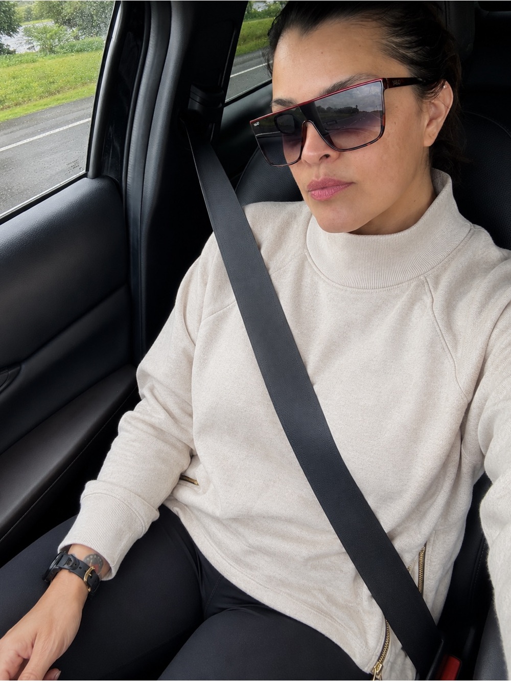 💙 Preloved Athleta Cream Cowl Neck Sweater with Side Zippers - Picture 2 of 6